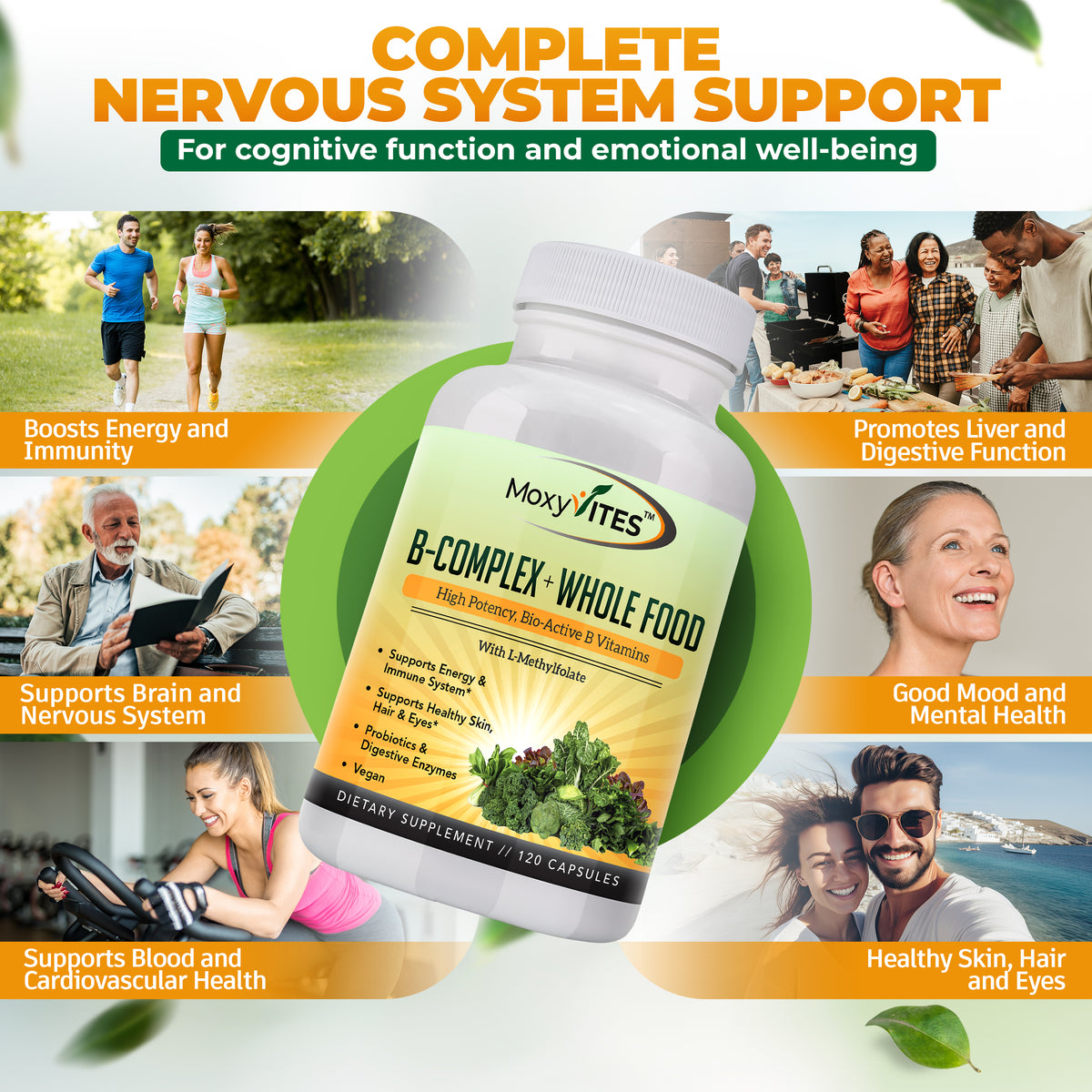 Vitamin B Complex, with Whole Food, for Stress, Energy, Immune Support