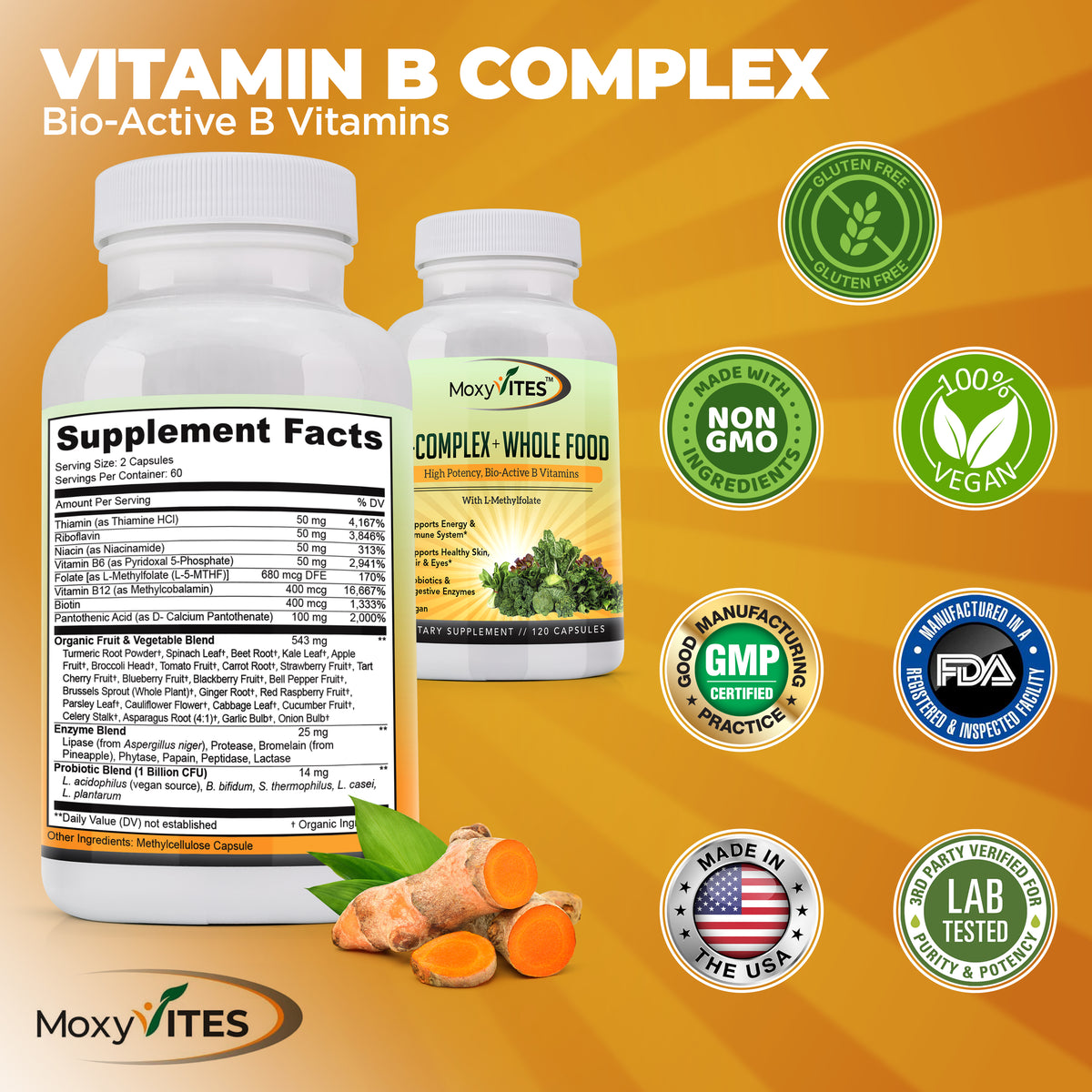 Vitamin B Complex, with Whole Food, for Stress, Energy, Immune Support