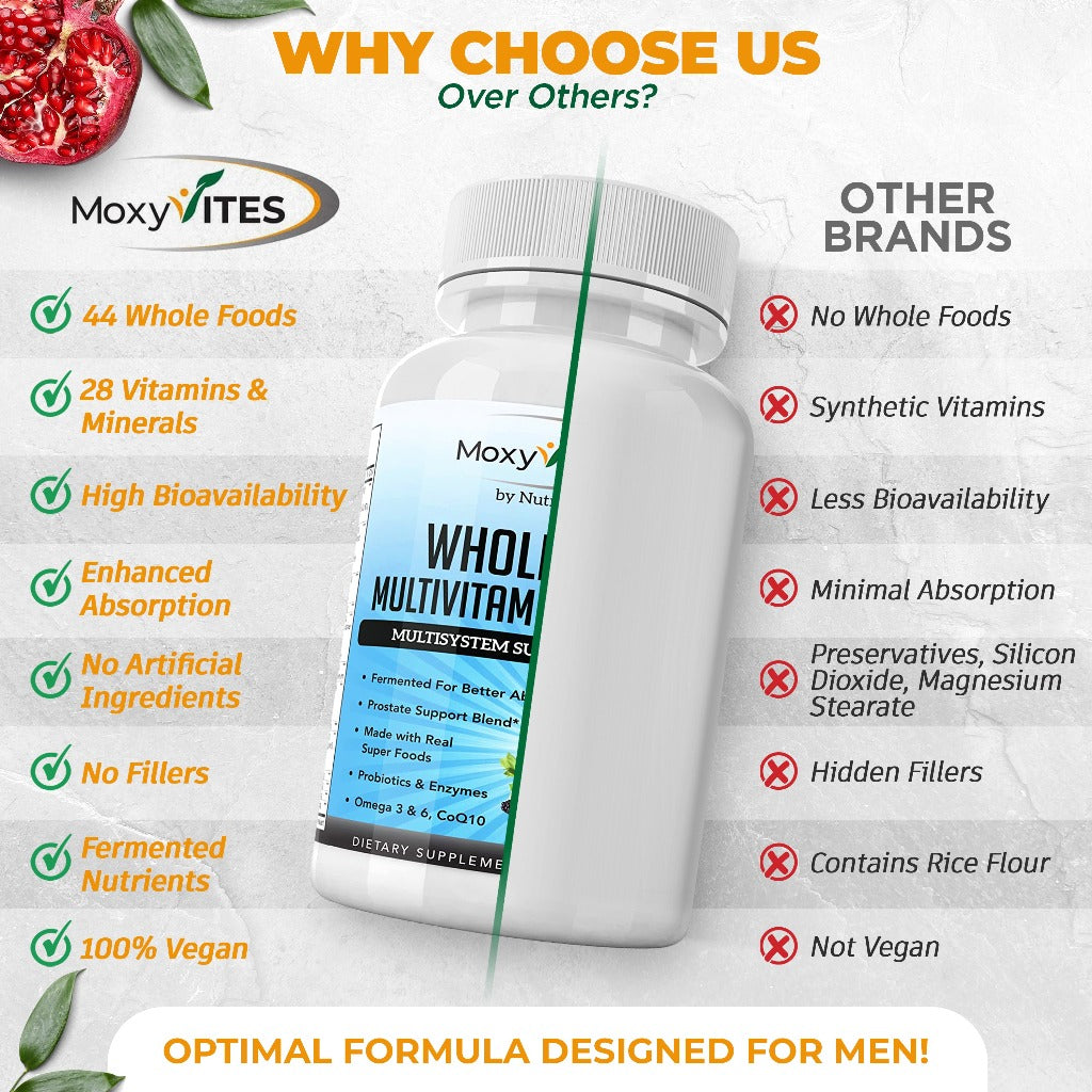 Mens Multivitamins - 44 Organic Whole Foods, 28 vitamins and minerals