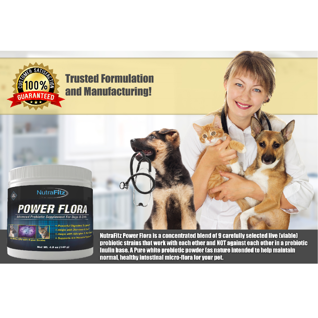 Power Flora - Probiotics for Dogs,  9 carefully selected live (viable) probiotic strains in a prebiotic 