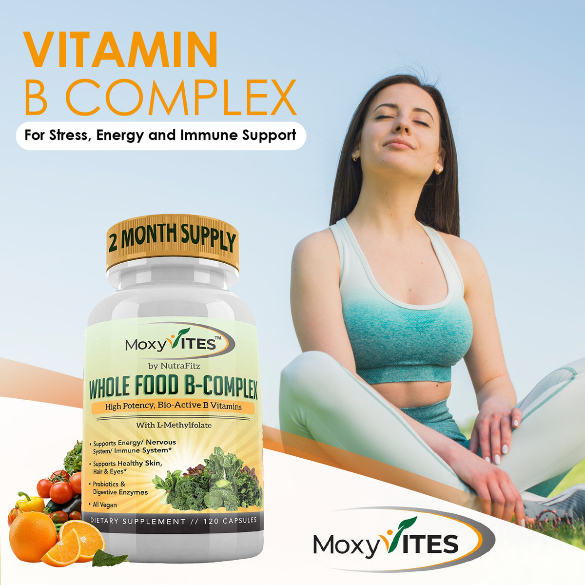 Vitamin B Complex, with Whole Food, for Stress, Energy, Immune Support